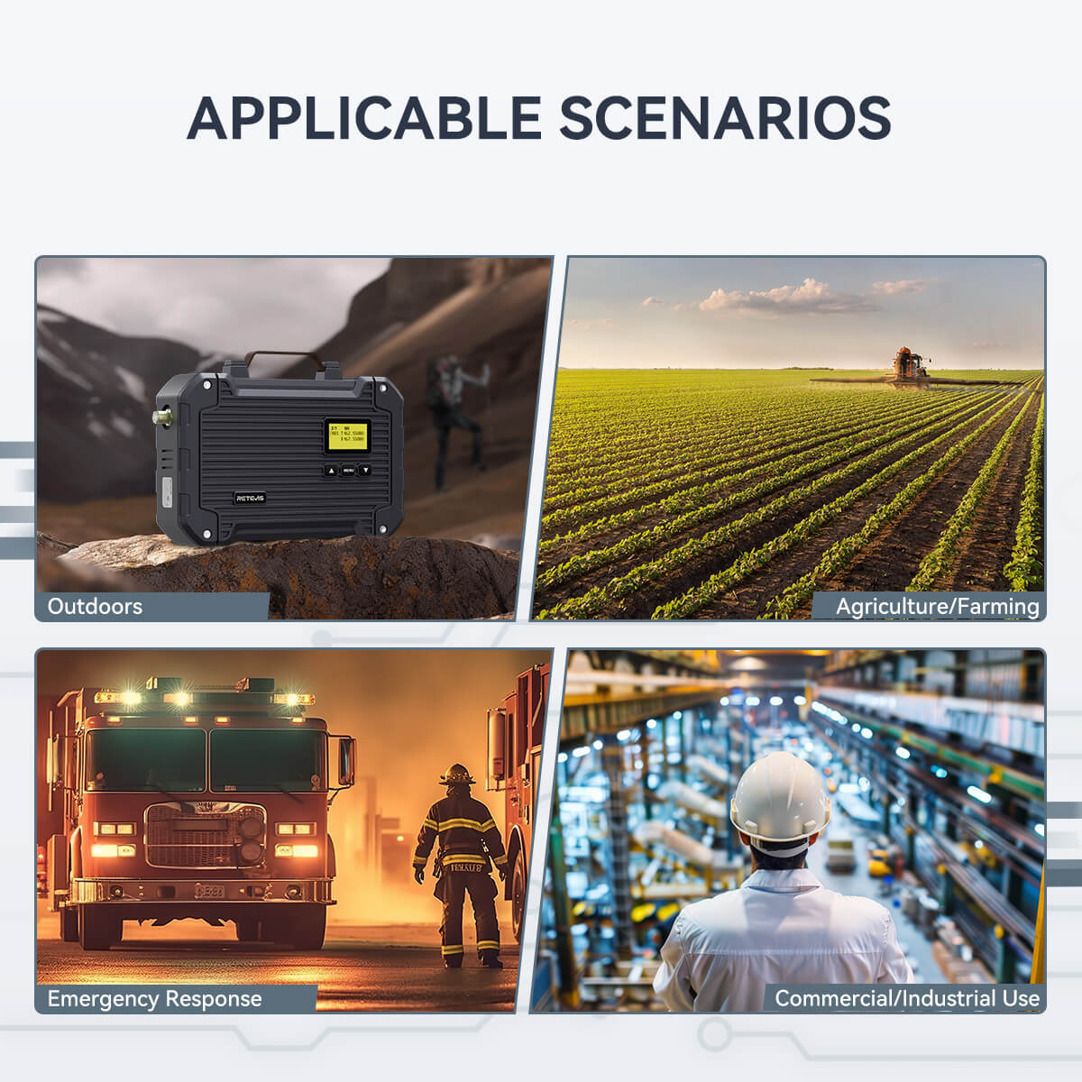Portable power station in various scenarios.