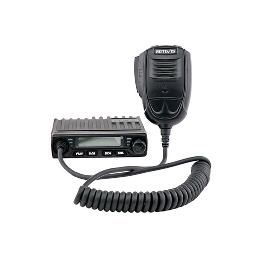 Black two-way radio with microphone.