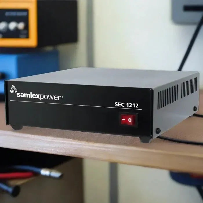Samlex Power SEC 1212 power supply unit with a red power switch.