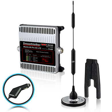 Cellular signal booster with antenna.