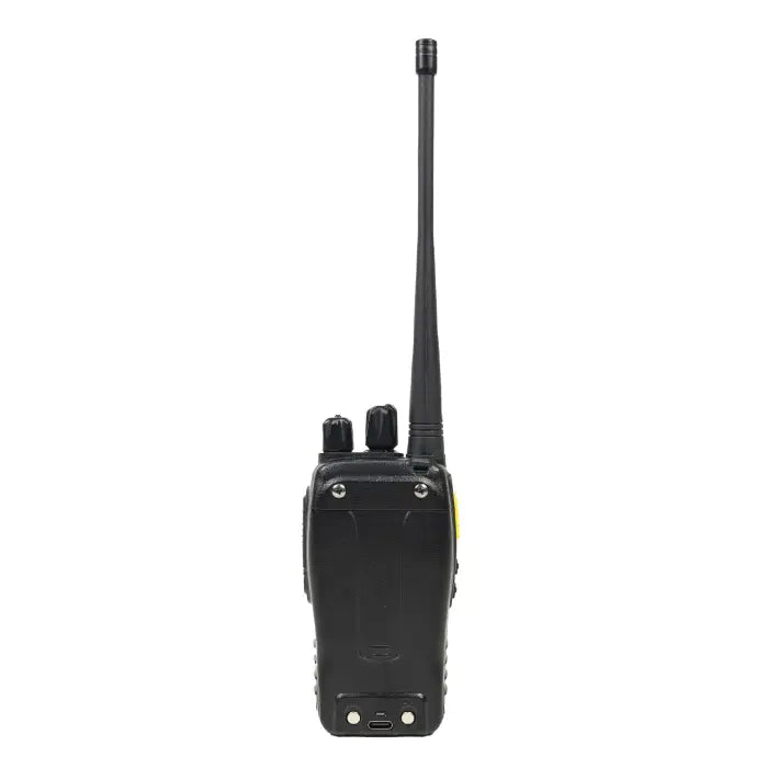 Black two-way radio with antenna.
