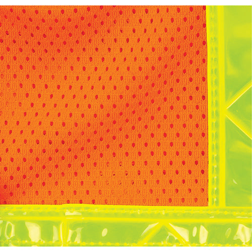 Orange mesh fabric with reflective yellow trim.