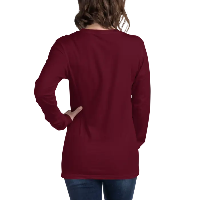 Maroon long-sleeved shirt.
