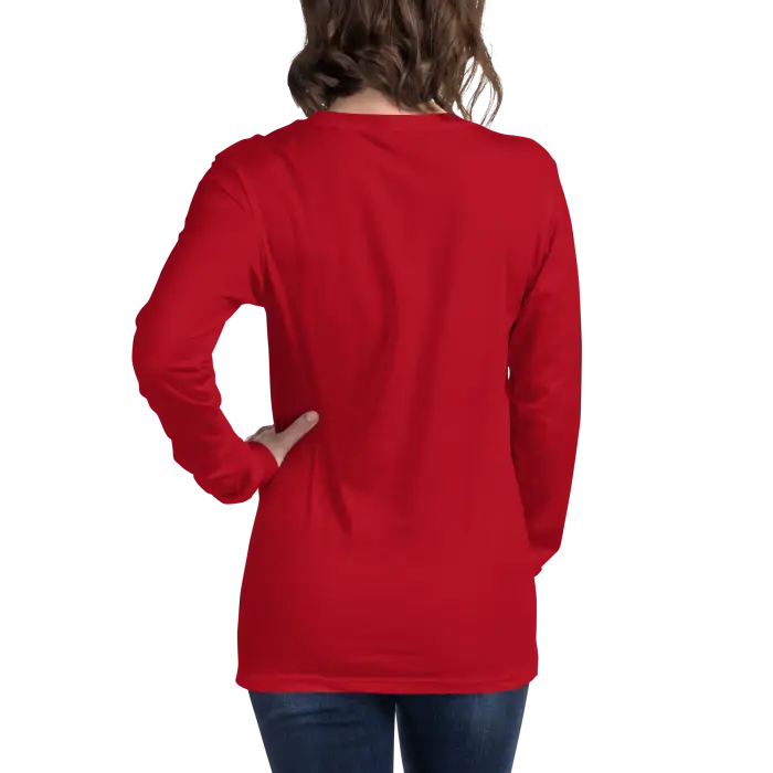 Red long-sleeved shirt.