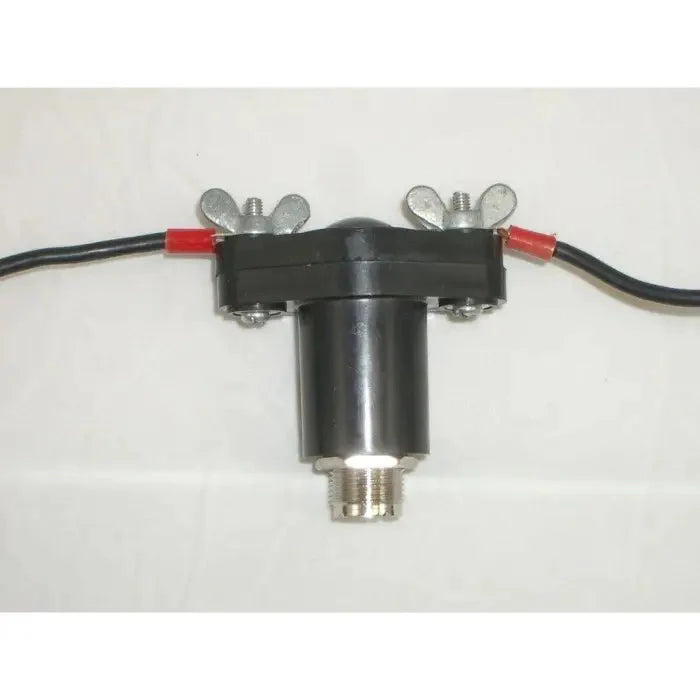 Black antenna balun with wing nuts.