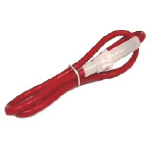 Red rubber tourniquet with white buckle.