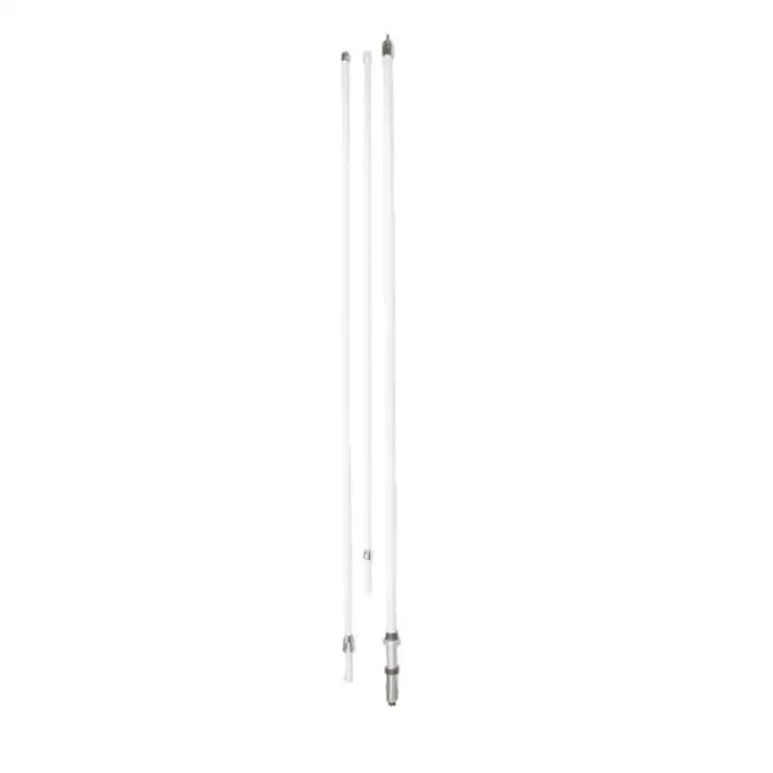 Three long, thin white candles with metal bases.