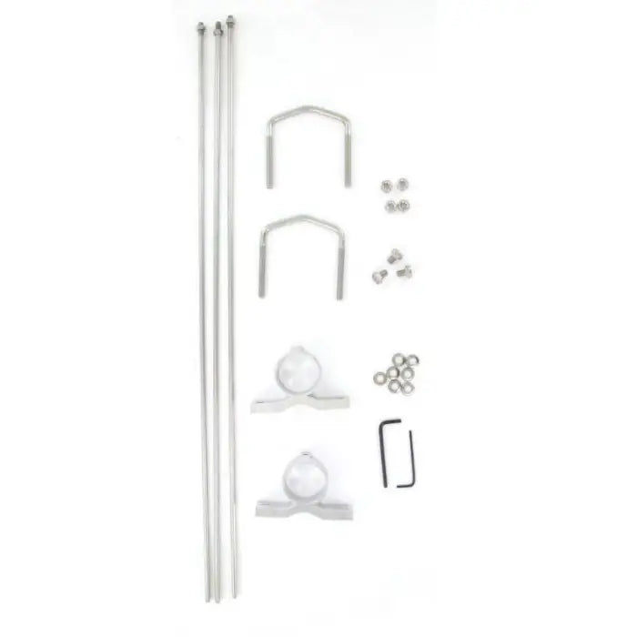 Set of components for assembling a curtain rod or similar hanging fixture.