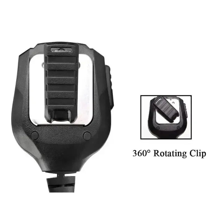 Black microphone with rotating clip.