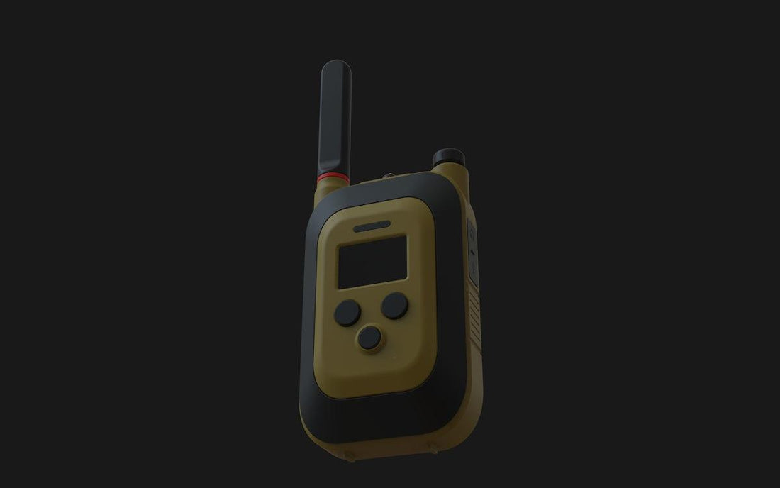 A yellow and black walkie-talkie on a dark background