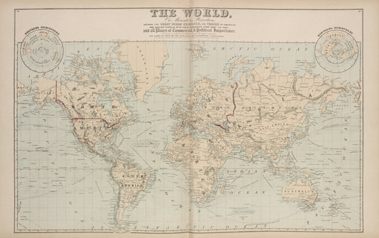 An old world map showing continents and oceans