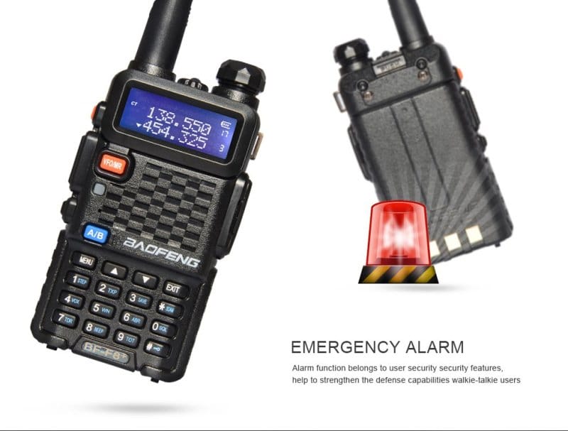 Black handheld Baofeng BF-F8+ ham radio with digital display and keypad for amateur use