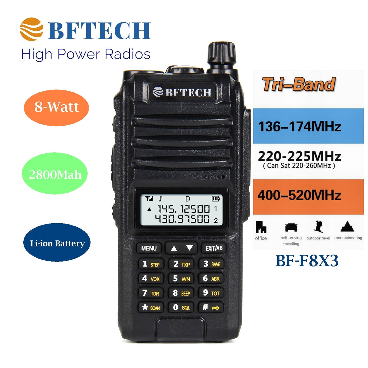 BF-TECH CA BF-F8X3 8W Tri-Band VHF/1.25M/UHF Amateur Ham Radio