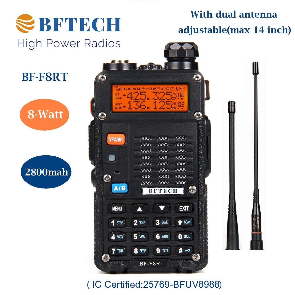 BF-TECH CA BF-F8RT 8W Dual-Band Amateur Ham Radio with NA-772R Telescopic Antenna
