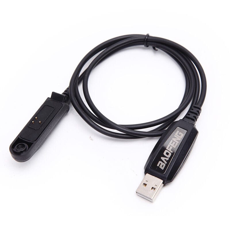 Black Baofeng USB programming cable for walkie-talkies compatible with UV-9R and BF series