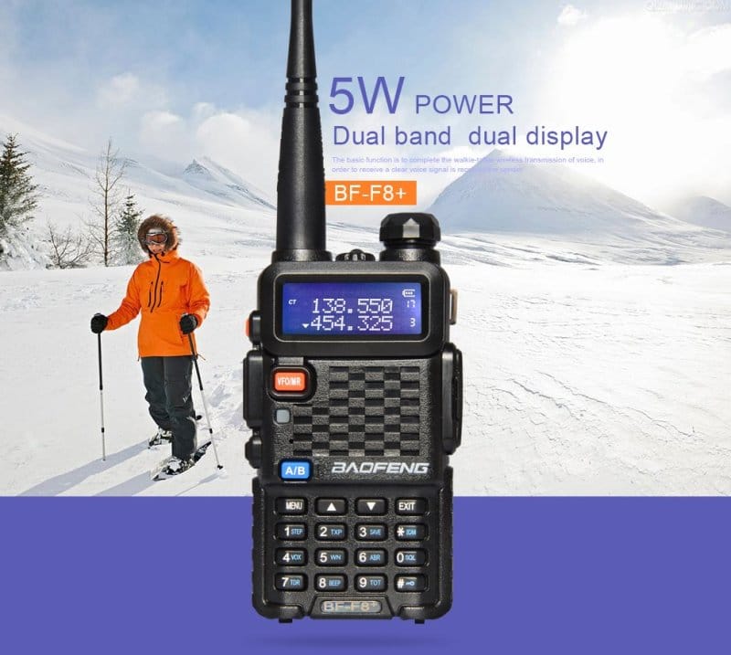 Black Baofeng BF-F8+ ham radio with digital display and keypad for amateur communication
