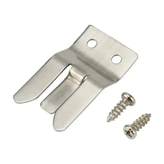 Metal clip with screws.