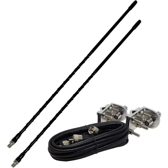 3 Foot Co-Phase Twin Dual CB Radio Antennas - Full Kit