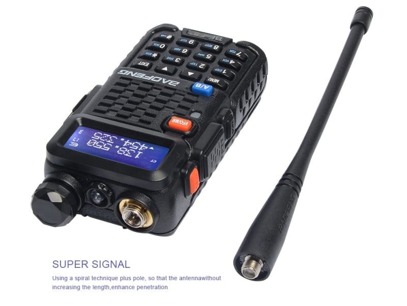 Black handheld Baofeng BF-F8+ ham radio with antenna, ideal for amateur ham radio use
