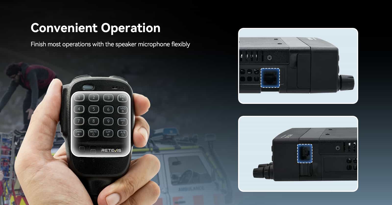 Handheld microphone and keypad for Retevis MA1 mobile ham radio device.