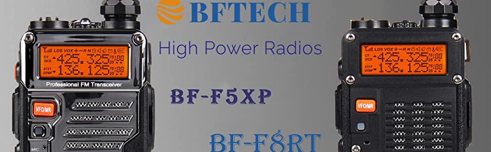 Two-way radios with orange LCD displays in the BF-TECH CA BF-F8RT(UV-5X) 2-pack