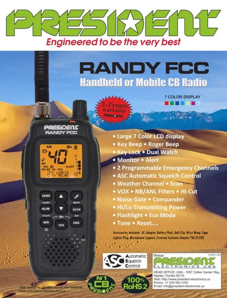 President Randy II FCC Portable Handheld 40 Channel AM / FM