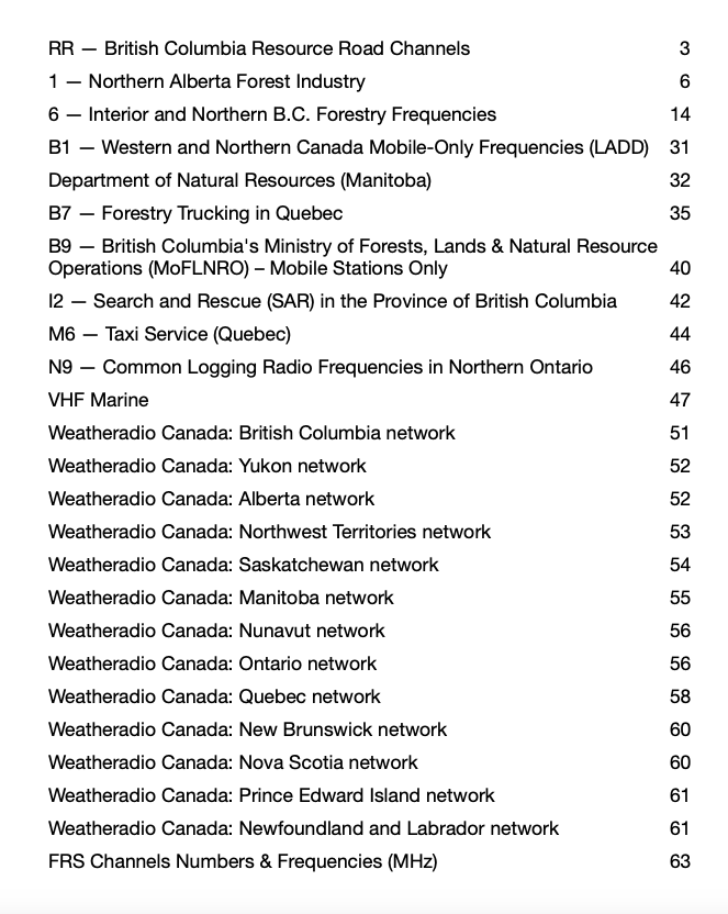 Fréquences des forêts, des autoroutes, des autoroutes et des talkies-walkies de la Colombie-Britannique et du Canada