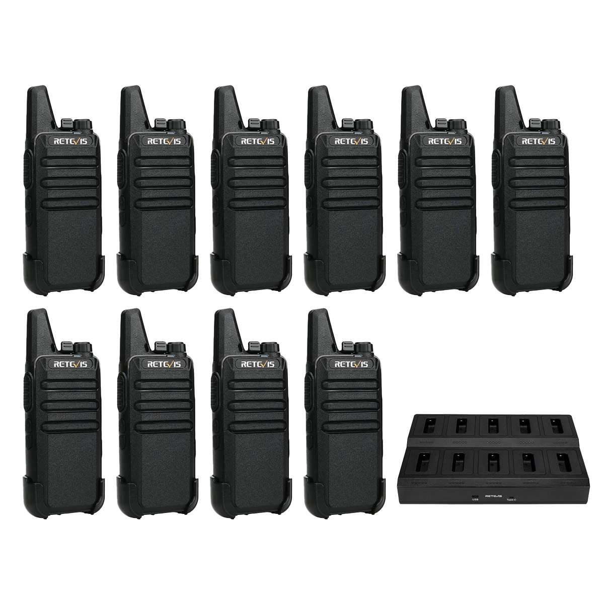 Retevis RT22 Mini Compact FRS Business Radio With Multi Unit Gang Charger (10 Pack)