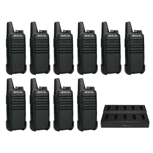 Retevis RT22 Mini Compact FRS Business Radio With Multi Unit Gang Charger (10 Pack)