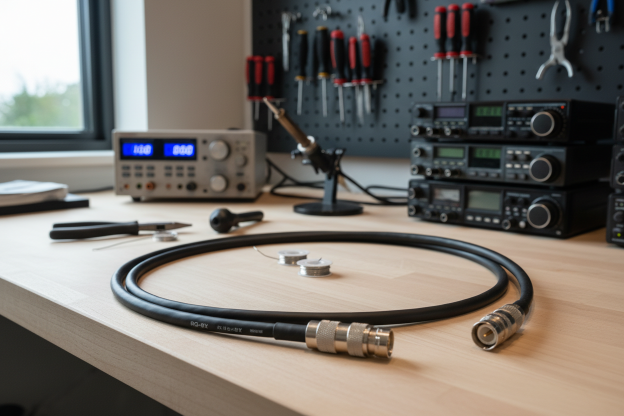 antenna coax on a workbench