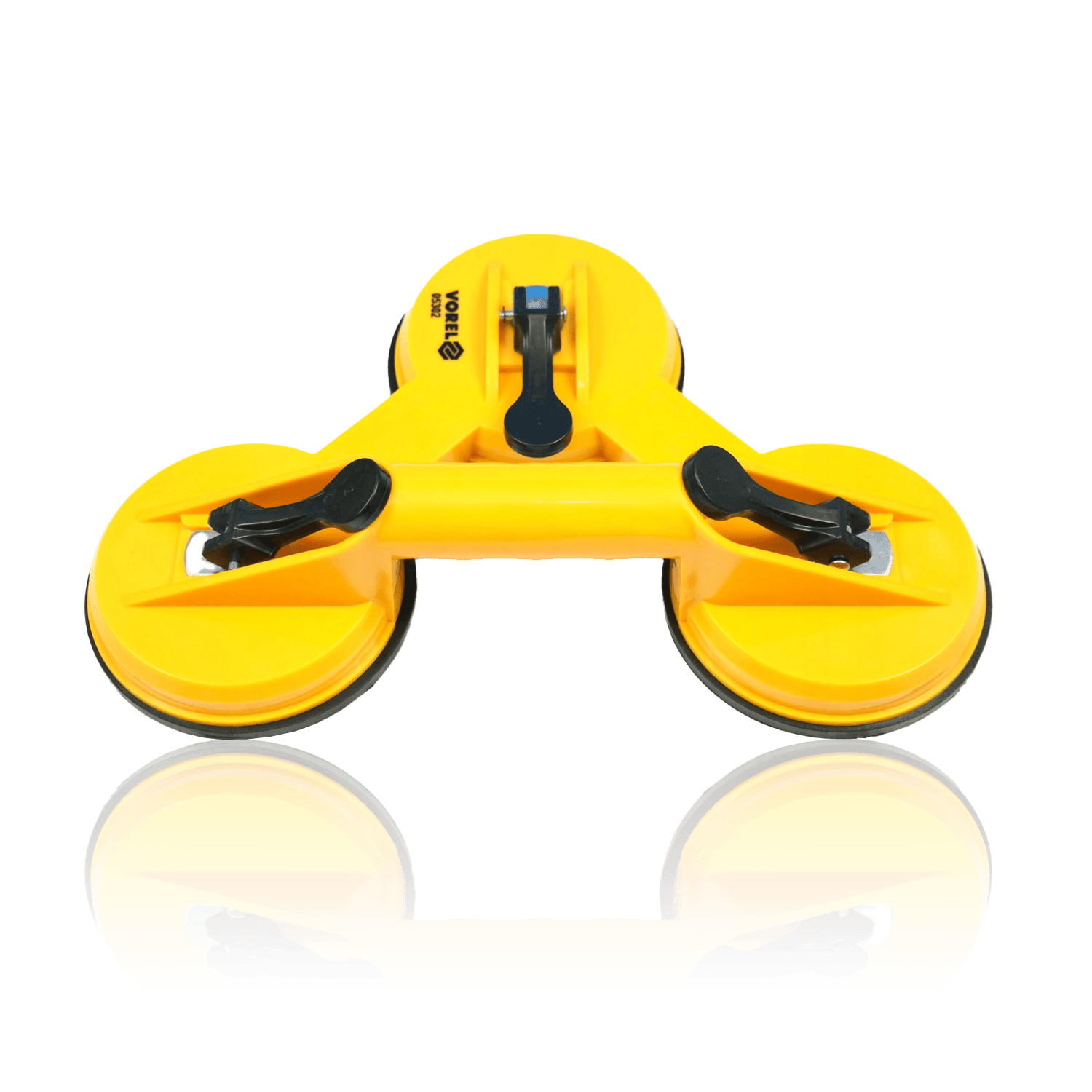 Yellow suction cup lifter with multiple cups and handles.