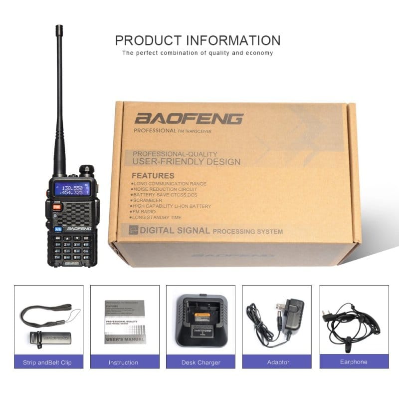 Baofeng BF-F8+ dual band ham radio with accessories for amateur radio enthusiasts