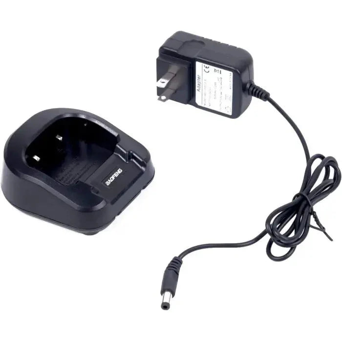 Battery charger with charging cradle and AC adapter.