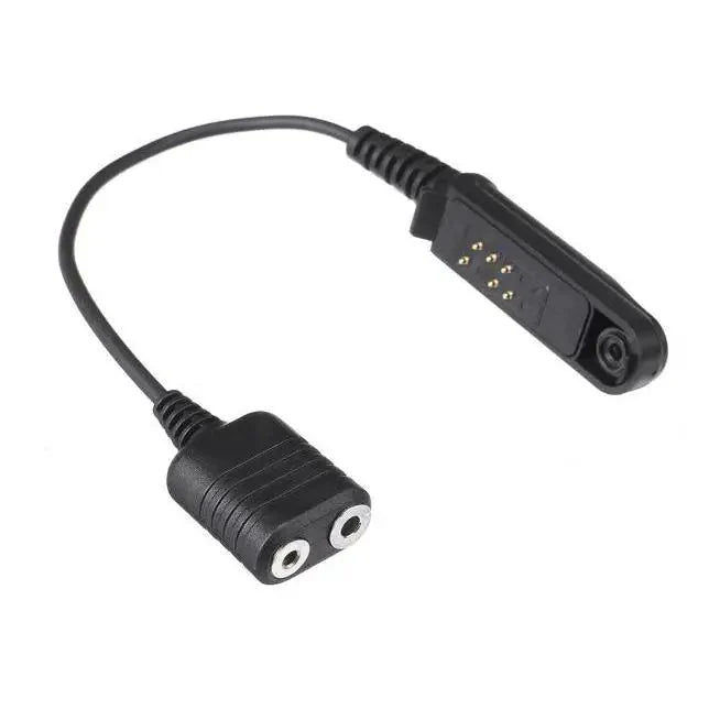 Black two-way radio adapter cable.