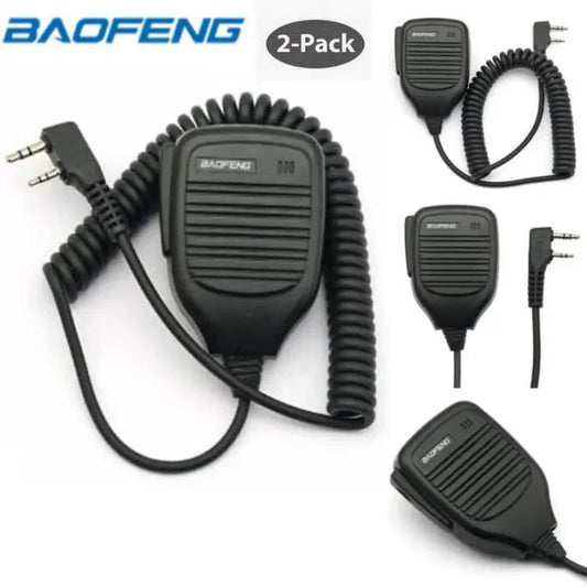 Black Baofeng 2-pack speaker microphones with coiled cords and two-pin plugs