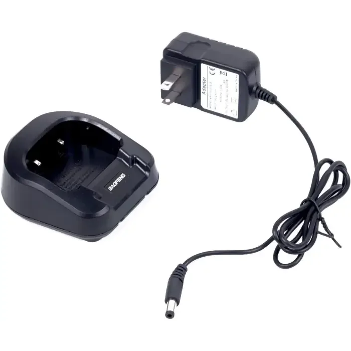 Black radio charger and power adapter.