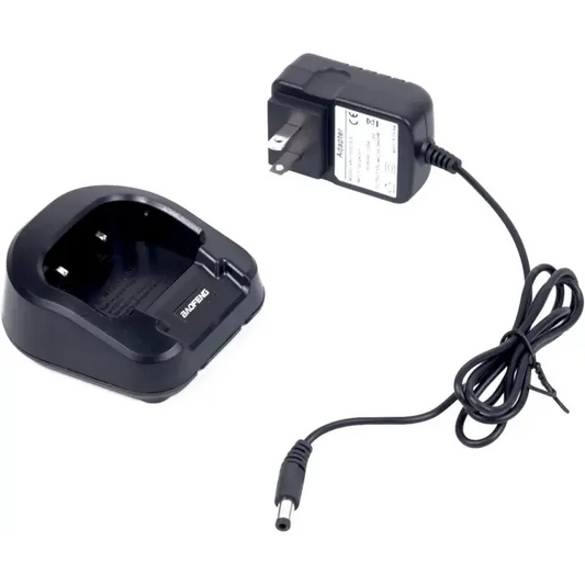 Black radio charger and power adapter.