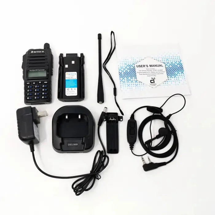 A complete two-way radio set with accessories