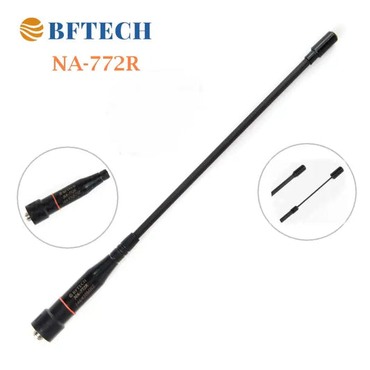 Black, flexible two-way radio antenna with an SMA-Female connector.