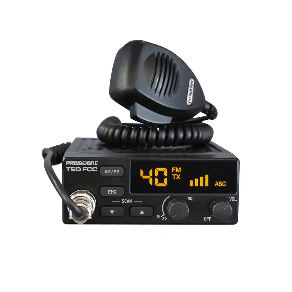 Black CB radio with microphone.