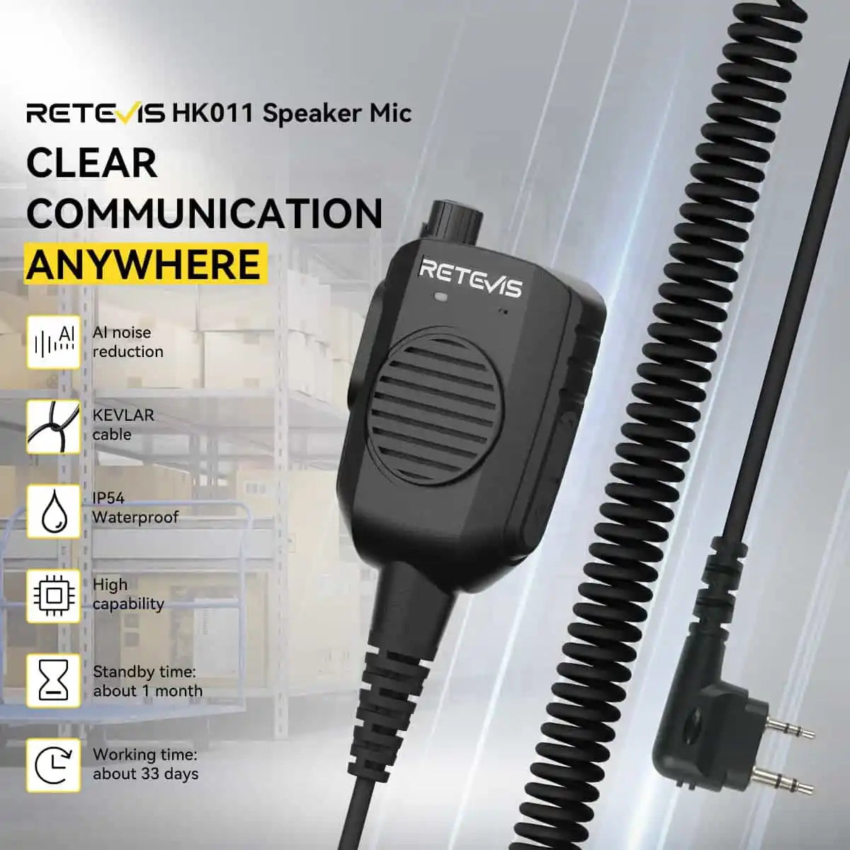 Black speaker microphone with coiled cable.