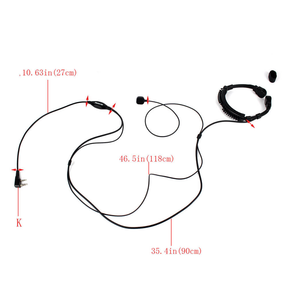 Retevis ETK002 Premium Adjustable Throat Mic & Acoustic Tube Earpiece (K1 2-Pin)
