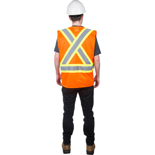 Safety vest with reflective X-pattern and stripes