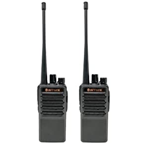 Two black BF-TECH BF-V8S walkie talkies with antennas for business communication