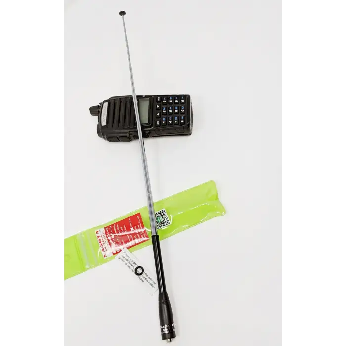 A telescopic antenna for a handheld radio.