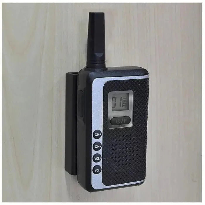 Handheld two-way radio or walkie-talkie with buttons and an antenna.