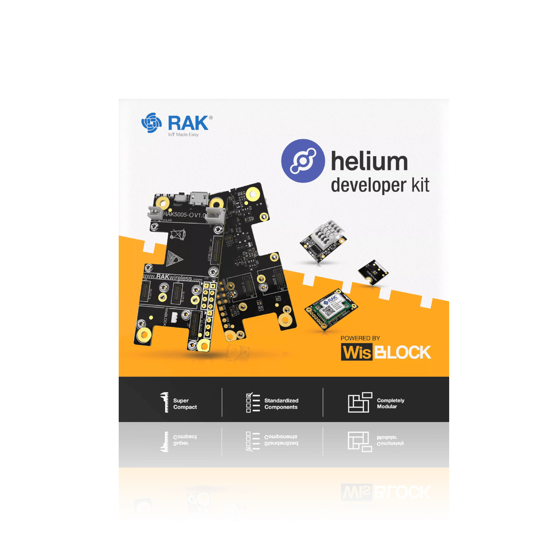 A development kit containing circuit boards and modules for Helium network applications.