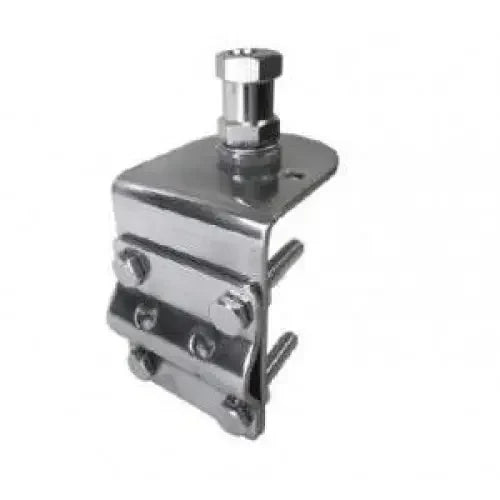 Polished metal antenna mounting bracket.