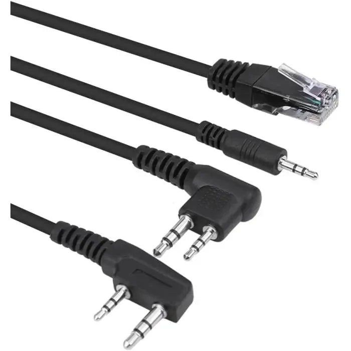 Assorted black audio and network cables.