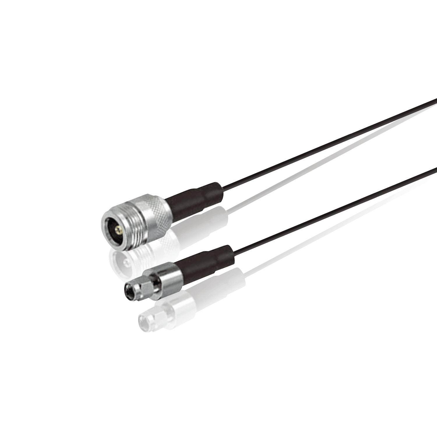 Four coaxial cable assemblies with N-type and SMA connectors.